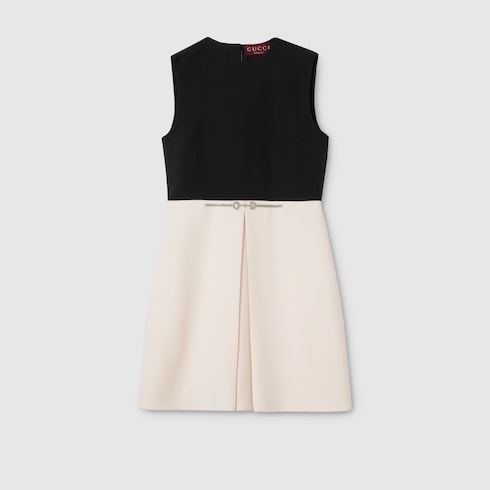 饰水晶马衔扣桑蚕丝羊毛混纺连衣裙