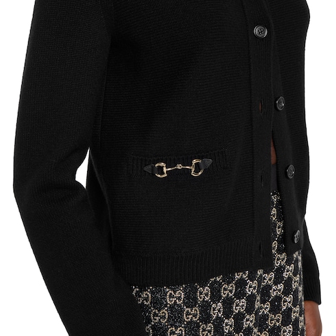 饰马衔扣羊毛山羊绒混纺开衫