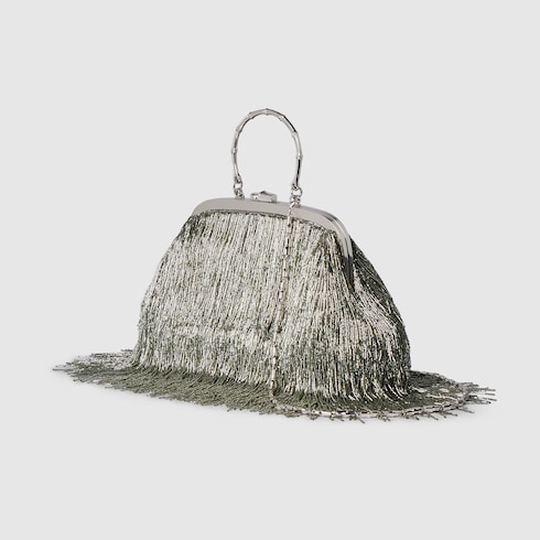 Crystal fringe medium evening top handle bag