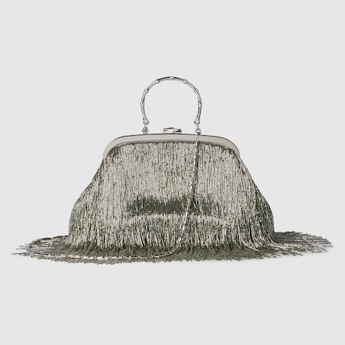 Crystal fringe medium evening top handle bag