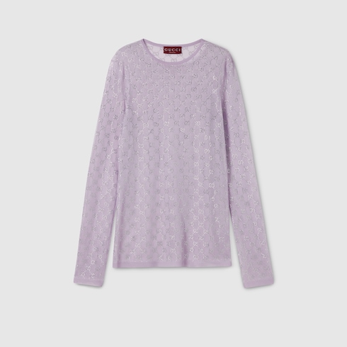 T-shirt in seta fine con cristalli GG