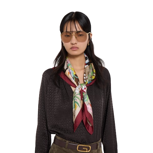 Carré en twill de soie à imprimé Gucci Besties