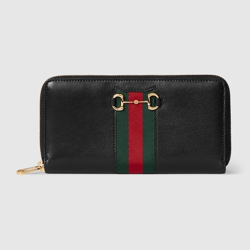 Gucci Horsebit Web Brieftasche mit Rundumreißverschluss
