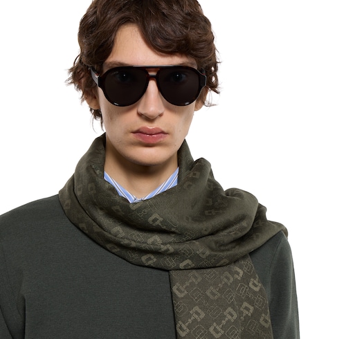 Chal de jacquard de seda y lana con Horsebit