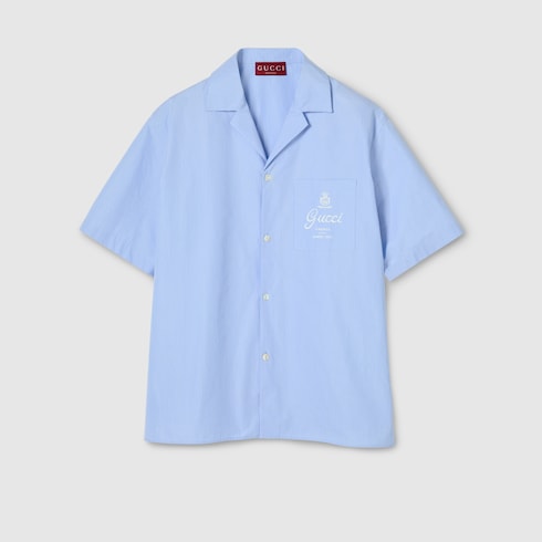 Camisa bowling de popelina a rayas finas