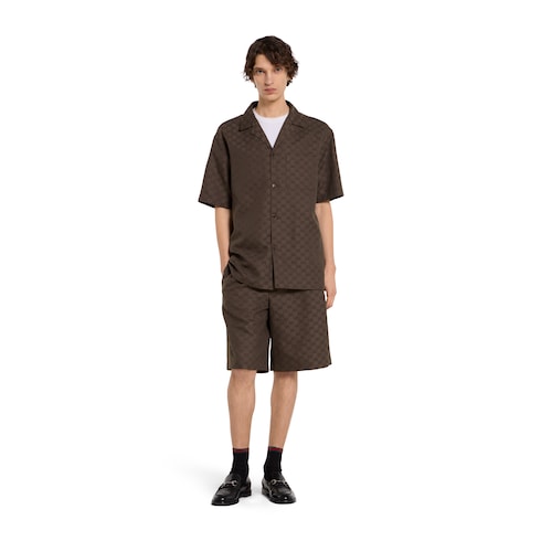 Camisa bowling de mezcla de lino y canvas GG