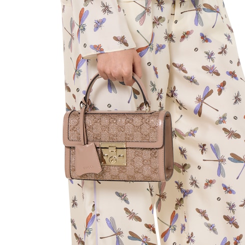 Padlock crystal small top handle bag