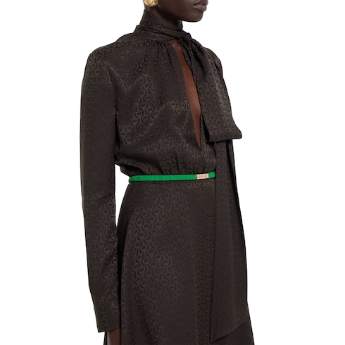 马衔扣桑蚕丝提花连衣裙