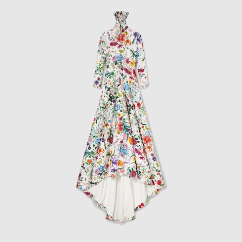 Printed quilted twill long dress