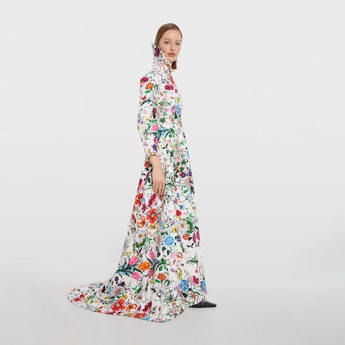 Robe longue en twill matelassé à imprimé