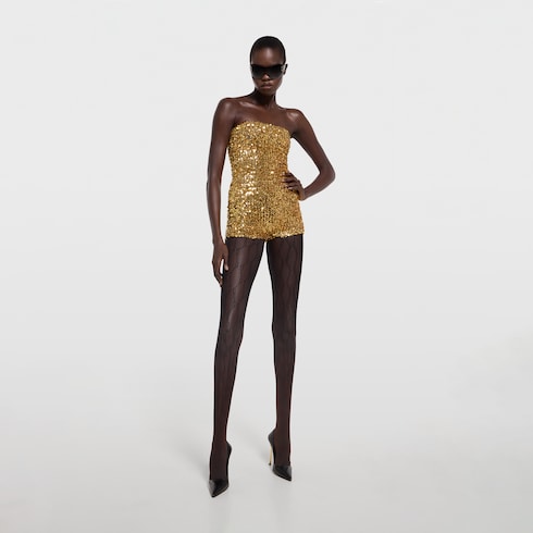 Jumpsuit aus elastischem Stoff mit Pailletten-Stickerei