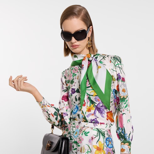 Printed silk twill diamond scarf