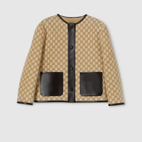 Printed GG shearling jacket