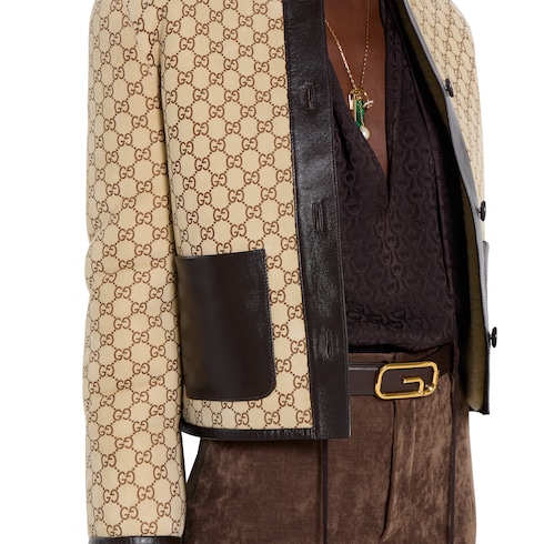 Printed GG shearling jacket