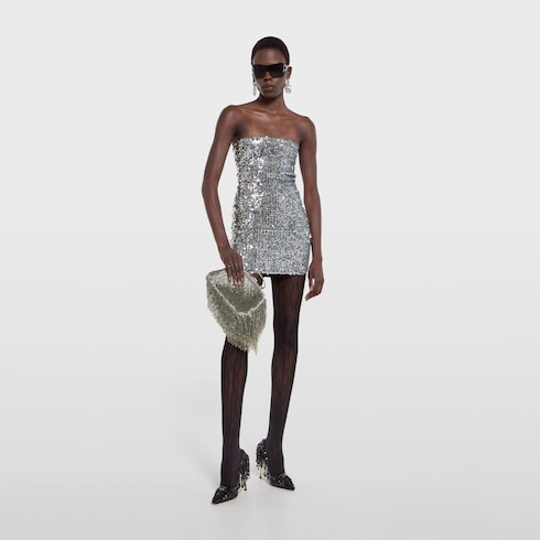 Crystal fringe medium evening top handle bag