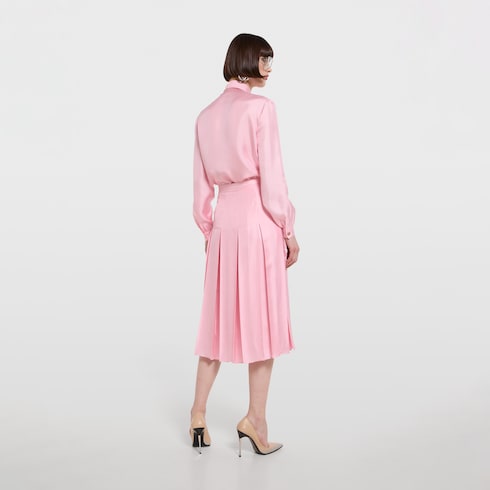 Silk twill shirt with bow in light pink | GUCCI® US