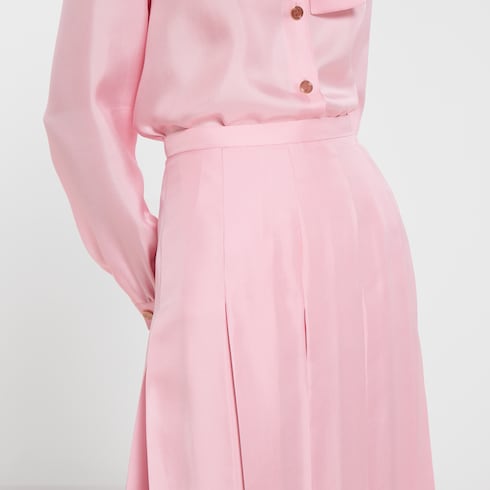 Silk twill pleated midi skirt