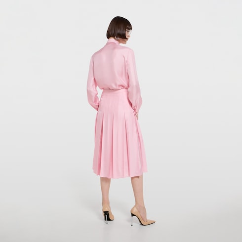 Silk twill pleated midi skirt