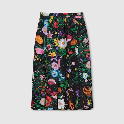 Jupe midi plissée en twill de soie imprimé