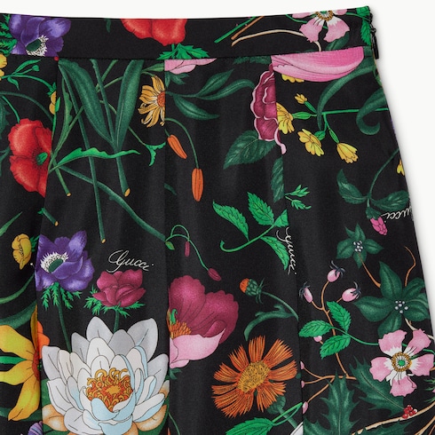 Falda midi plisada de sarga de seda estampada