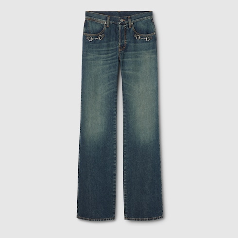 饰马衔扣棉质牛仔裤