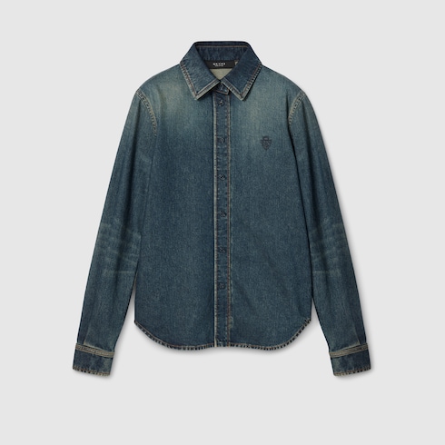 Hemdbluse aus Baumwolldenim mit Stickerei