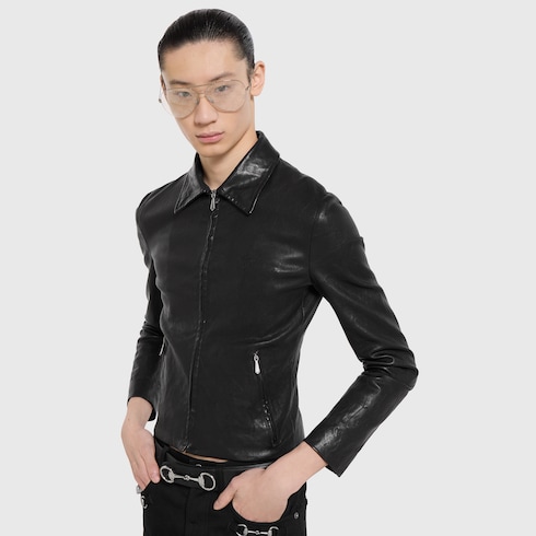 Washed stretch nappa leather jacket