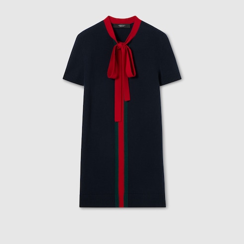 Robe en maille de laine et cachemire avec bande Web