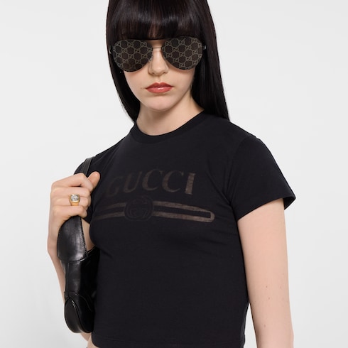 تي شيرت من قطن جيرسي مع تفصيل من نسيج ديفوريه