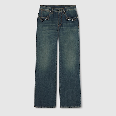 Cotton denim pants with Horsebit