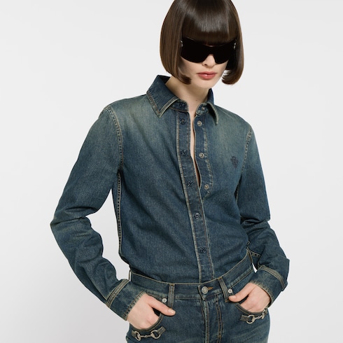 Chemise en denim de coton avec broderie