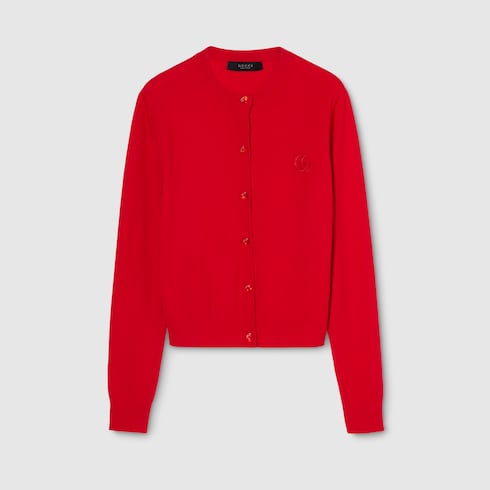 Knit wool cardigan with embroidery