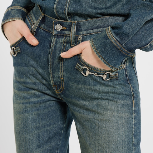 ホースビット付き コットン デニム パンツ