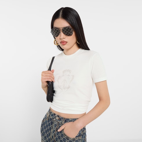 T-Shirt aus Baumwolljersey mit Gucci Wappen 