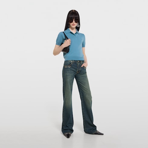 Knit wool polo shirt with embroidery