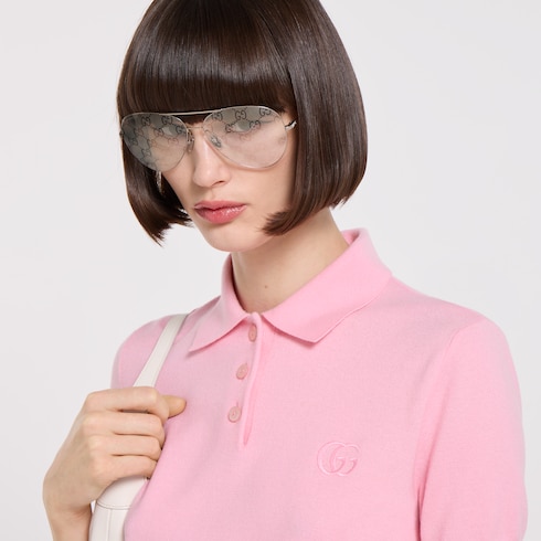 Knit wool polo shirt with embroidery