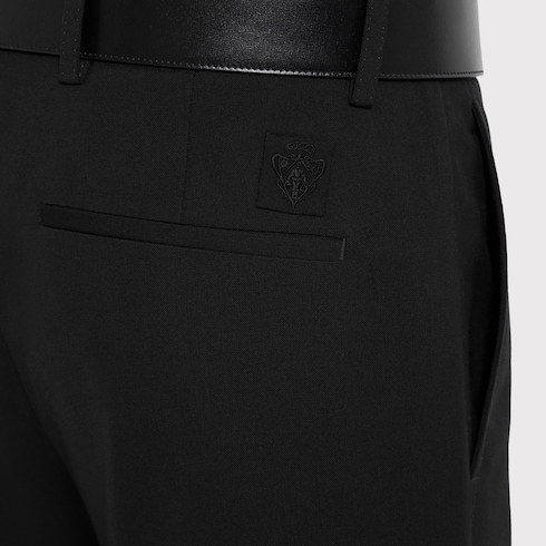 Wool silk twill pants with embroidery