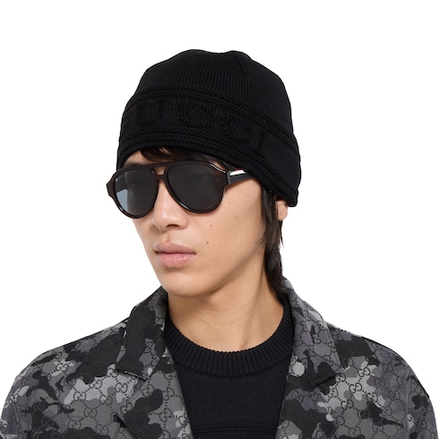 Knit wool hat with Gucci logo