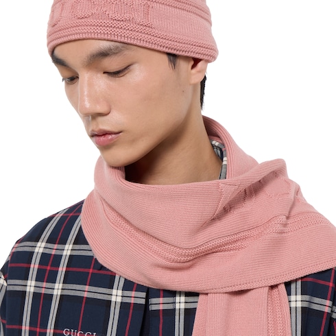 GUCCI ロゴ入り ウールニット スカーフ