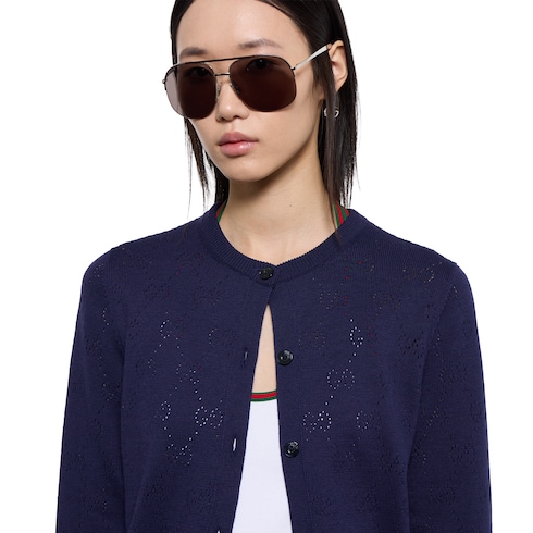 Cardigan in cotone e seta pointelle con GG