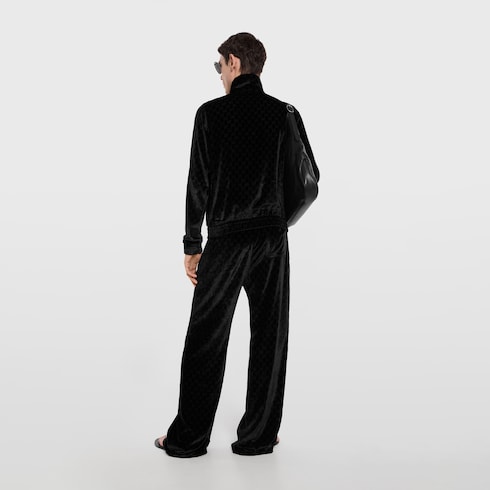 Chaqueta de terciopelo con efecto devoré elástico, GG y zipper