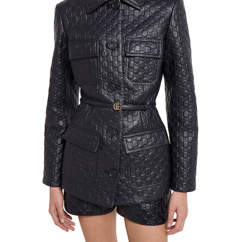 Chaqueta de piel con GG en relieve