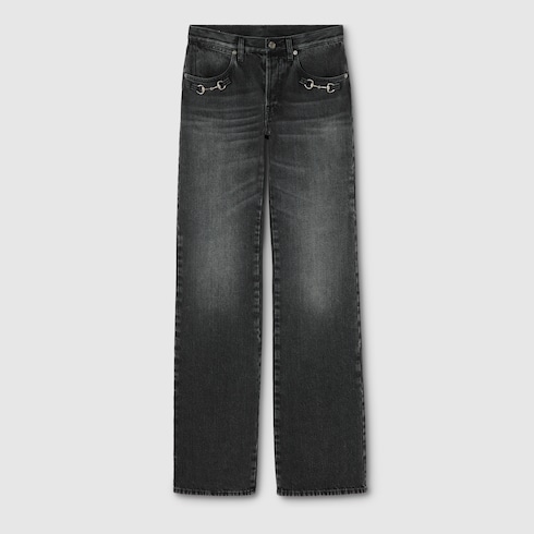 Cotton denim pants with Horsebit