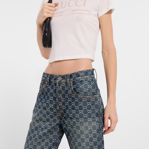 Hose aus GG Baumwolldenim-Jacquard