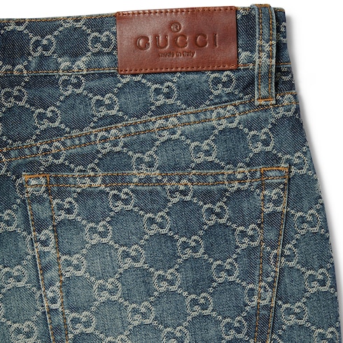Pantalon en jacquard de denim de coton GG