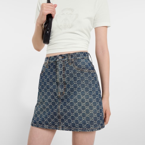 Mini-jupe en jacquard de denim de coton GG