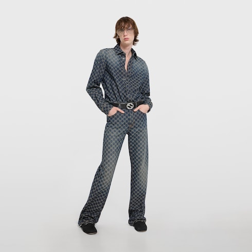 GG cotton denim jacquard pants