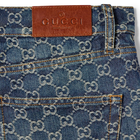 Pantalone in denim di cotone GG jacquard