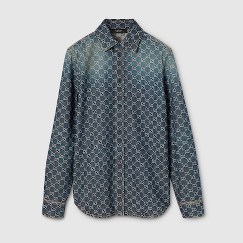 Camisa de jacquard de denim de algodón con GG