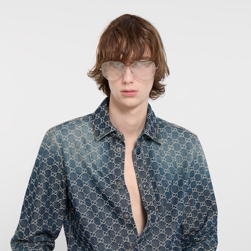 Camisa de jacquard de mezclilla de algodón con GG